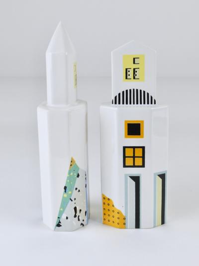  Heide Warlamis Heide Warlamis Postmodern Skyscraper Salt Pepper Shakers Vienna Collection 1990