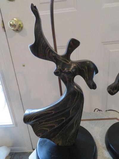  Heifetz Lovely Pair of Modernist Cerused Oak Heifetz Dancer Male Female Lamps
