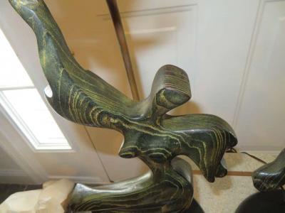  Heifetz Lovely Pair of Modernist Cerused Oak Heifetz Dancer Male Female Lamps