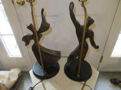  Heifetz Lovely Pair of Modernist Cerused Oak Heifetz Dancer Male Female Lamps