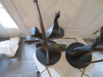  Heifetz Lovely Pair of Modernist Cerused Oak Heifetz Dancer Male Female Lamps