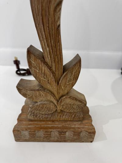  Heifetz Pair of 1940s Art Deco Carved Wood Heifetz Table Lamps