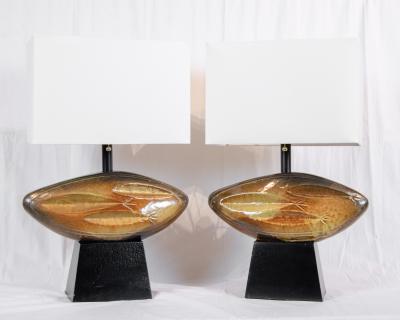  Heifetz Pair of Ceramic Piscine Table Lamps