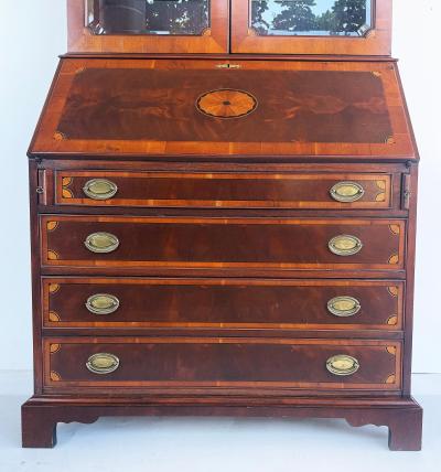  Hekman Furniture Company George III or Hepplewhite Style Mahogany Secretary Bookcase with Arch Pediment