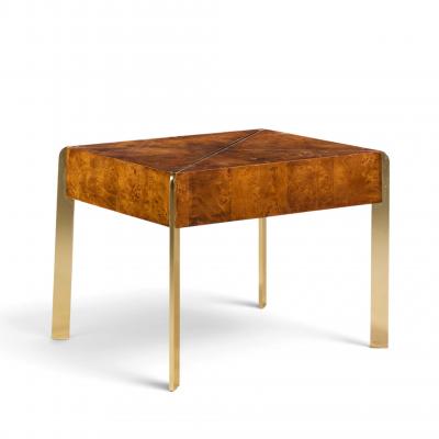  Hekman Furniture Company Milo Baughman Style Hekman Mid Century Burlwood and Brass Side End Table