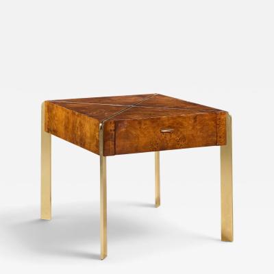  Hekman Furniture Company Milo Baughman Style Hekman Mid Century Burlwood and Brass Side End Table