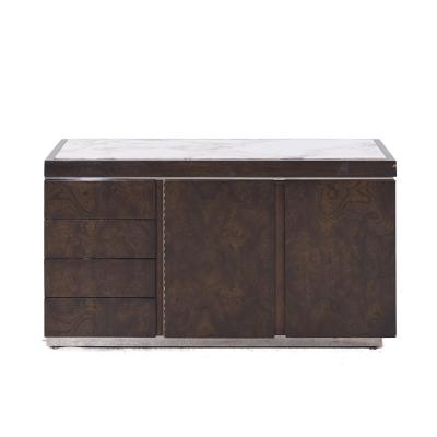  Helikon Milo Baughman Style Helikon Mid Century Burlwood and Marble Top Credenza
