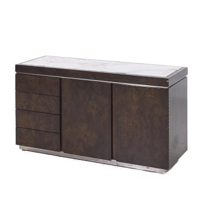  Helikon Milo Baughman Style Helikon Mid Century Burlwood and Marble Top Credenza