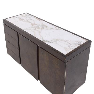  Helikon Milo Baughman Style Helikon Mid Century Burlwood and Marble Top Credenza