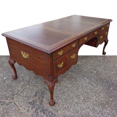  Henkel Harris Henkel Moore Chippendale Mahogany Leather Top Ball and Claw Executive Desk