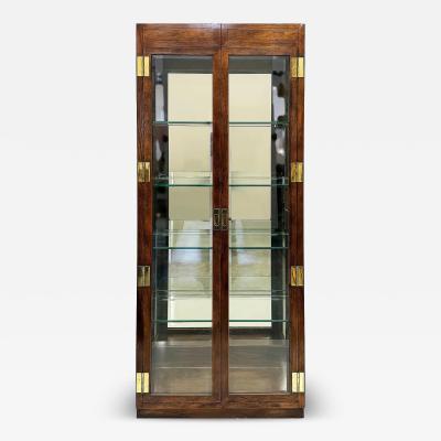  Henredon Furniture 1980s Henredon Campaign Vitrine Cabinet Oak and Beveled Glass
