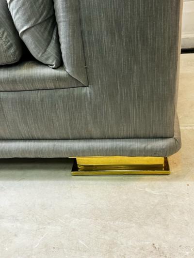 Henredon Furniture EXCEPTIONAL PAIR OF DECO REVIVAL SLIPPER CHAIRS IN GRAY SILK BRASS BY HENREDON