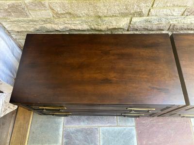  Henredon Furniture Handsome Pair Henredon Campaign style Night Stand Chests Mid Century