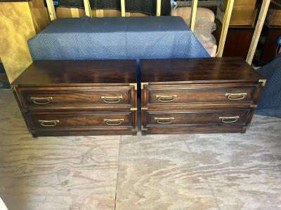  Henredon Furniture Handsome Pair Henredon Campaign style Night Stand Chests Mid Century