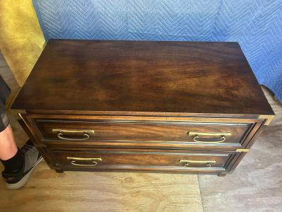  Henredon Furniture Handsome Pair Henredon Campaign style Night Stand Chests Mid Century