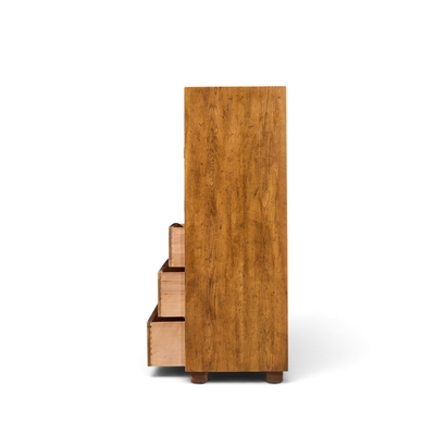  Henredon Furniture Henredon Campaign Mid Century Oak and Brass Highboy Dresser Armoire