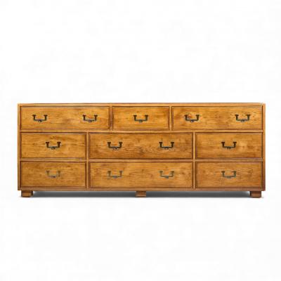  Henredon Furniture Henredon Campaign Mid Century Oak and Brass Lowboy Dresser
