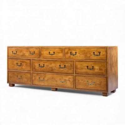  Henredon Furniture Henredon Campaign Mid Century Oak and Brass Lowboy Dresser