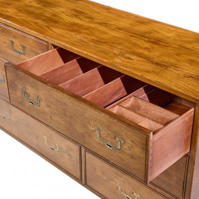  Henredon Furniture Henredon Campaign Mid Century Oak and Brass Lowboy Dresser