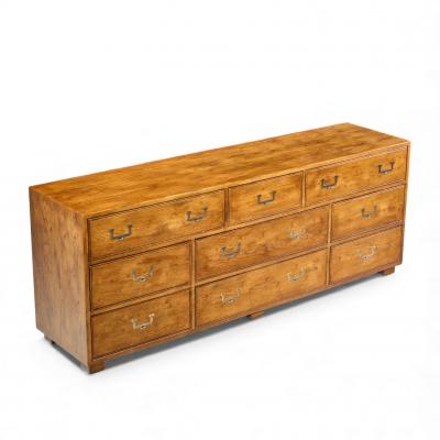 Henredon Furniture Henredon Campaign Mid Century Oak and Brass Lowboy Dresser
