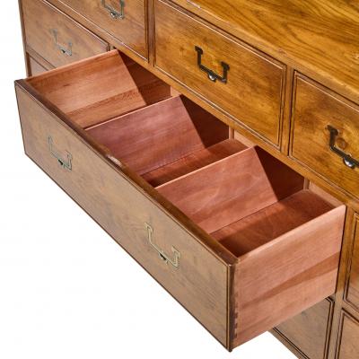  Henredon Furniture Henredon Campaign Mid Century Oak and Brass Lowboy Dresser