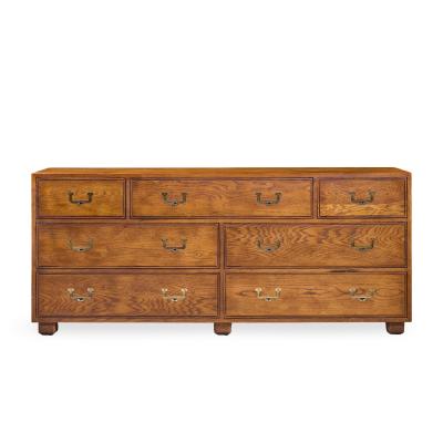  Henredon Furniture Henredon Campaign Mid Century Oak and Brass Lowboy Dresser