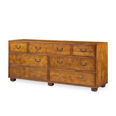  Henredon Furniture Henredon Campaign Mid Century Oak and Brass Lowboy Dresser