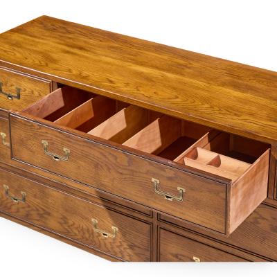  Henredon Furniture Henredon Campaign Mid Century Oak and Brass Lowboy Dresser