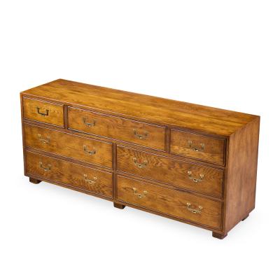  Henredon Furniture Henredon Campaign Mid Century Oak and Brass Lowboy Dresser
