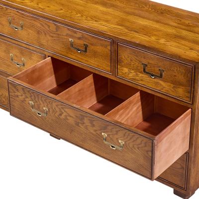  Henredon Furniture Henredon Campaign Mid Century Oak and Brass Lowboy Dresser