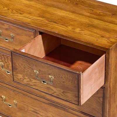  Henredon Furniture Henredon Campaign Mid Century Oak and Brass Lowboy Dresser