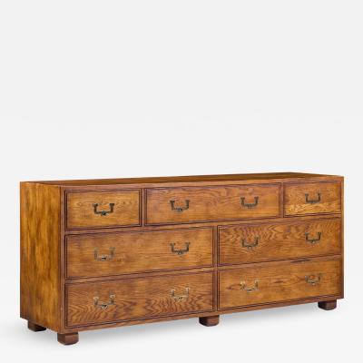  Henredon Furniture Henredon Campaign Mid Century Oak and Brass Lowboy Dresser