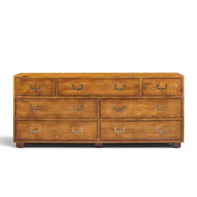  Henredon Furniture Henredon Campaign Mid Century Oak and Brass Lowboy Dresser
