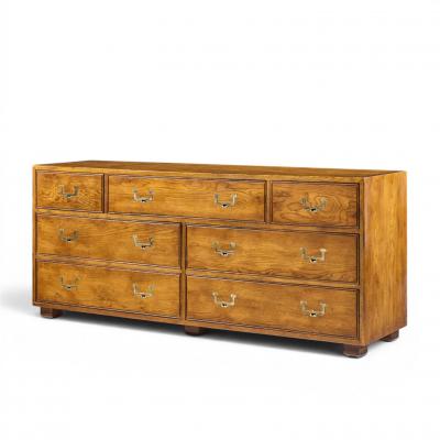  Henredon Furniture Henredon Campaign Mid Century Oak and Brass Lowboy Dresser