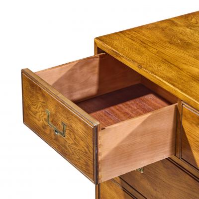  Henredon Furniture Henredon Campaign Mid Century Oak and Brass Lowboy Dresser