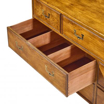  Henredon Furniture Henredon Campaign Mid Century Oak and Brass Lowboy Dresser