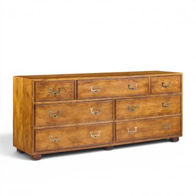  Henredon Furniture Henredon Campaign Mid Century Oak and Brass Lowboy Dresser