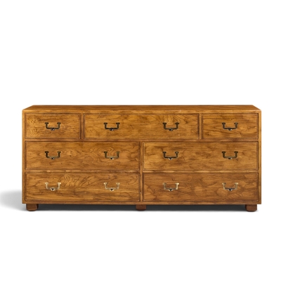  Henredon Furniture Henredon Campaign Mid Century Oak and Brass Lowboy Dresser