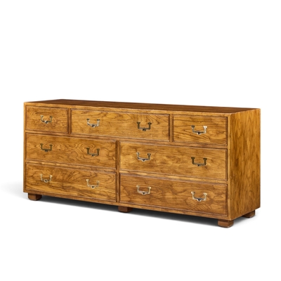  Henredon Furniture Henredon Campaign Mid Century Oak and Brass Lowboy Dresser