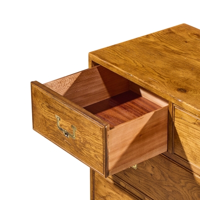  Henredon Furniture Henredon Campaign Mid Century Oak and Brass Lowboy Dresser