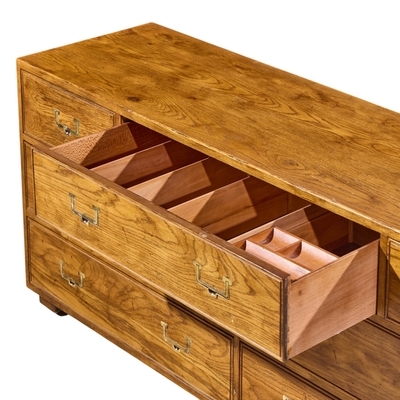  Henredon Furniture Henredon Campaign Mid Century Oak and Brass Lowboy Dresser