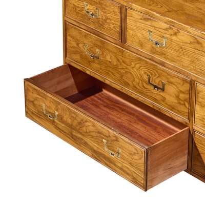  Henredon Furniture Henredon Campaign Mid Century Oak and Brass Lowboy Dresser