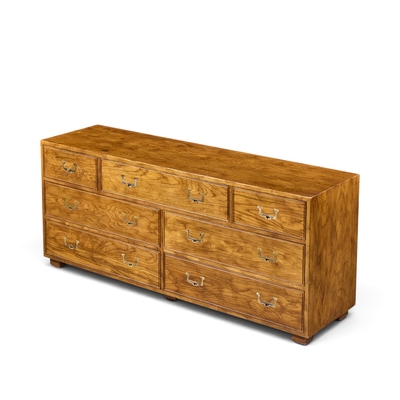  Henredon Furniture Henredon Campaign Mid Century Oak and Brass Lowboy Dresser