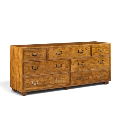  Henredon Furniture Henredon Campaign Mid Century Oak and Brass Lowboy Dresser