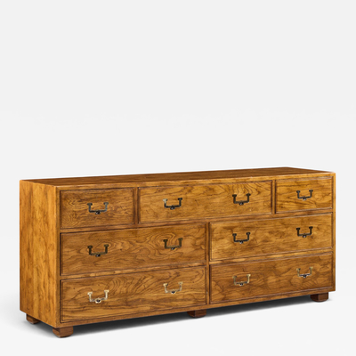  Henredon Furniture Henredon Campaign Mid Century Oak and Brass Lowboy Dresser