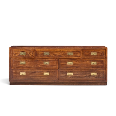  Henredon Furniture Henredon Campaign Mid Century Oak and Brass Lowboy Dresser