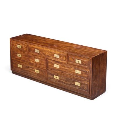  Henredon Furniture Henredon Campaign Mid Century Oak and Brass Lowboy Dresser