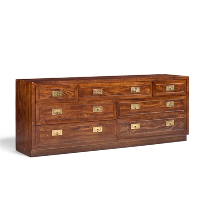  Henredon Furniture Henredon Campaign Mid Century Oak and Brass Lowboy Dresser