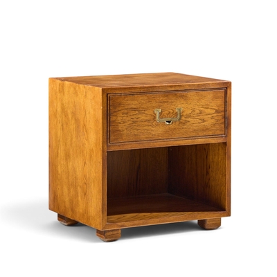  Henredon Furniture Henredon Campaign Mid Century Oak and Brass Nightstands Pair