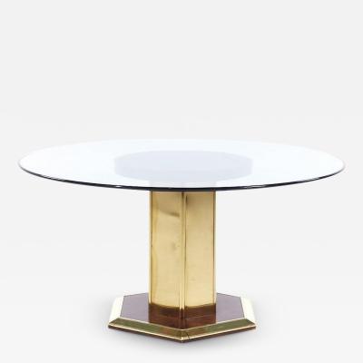  Henredon Furniture Henredon Mid Century Brass and Glass Pedestal Dining Table